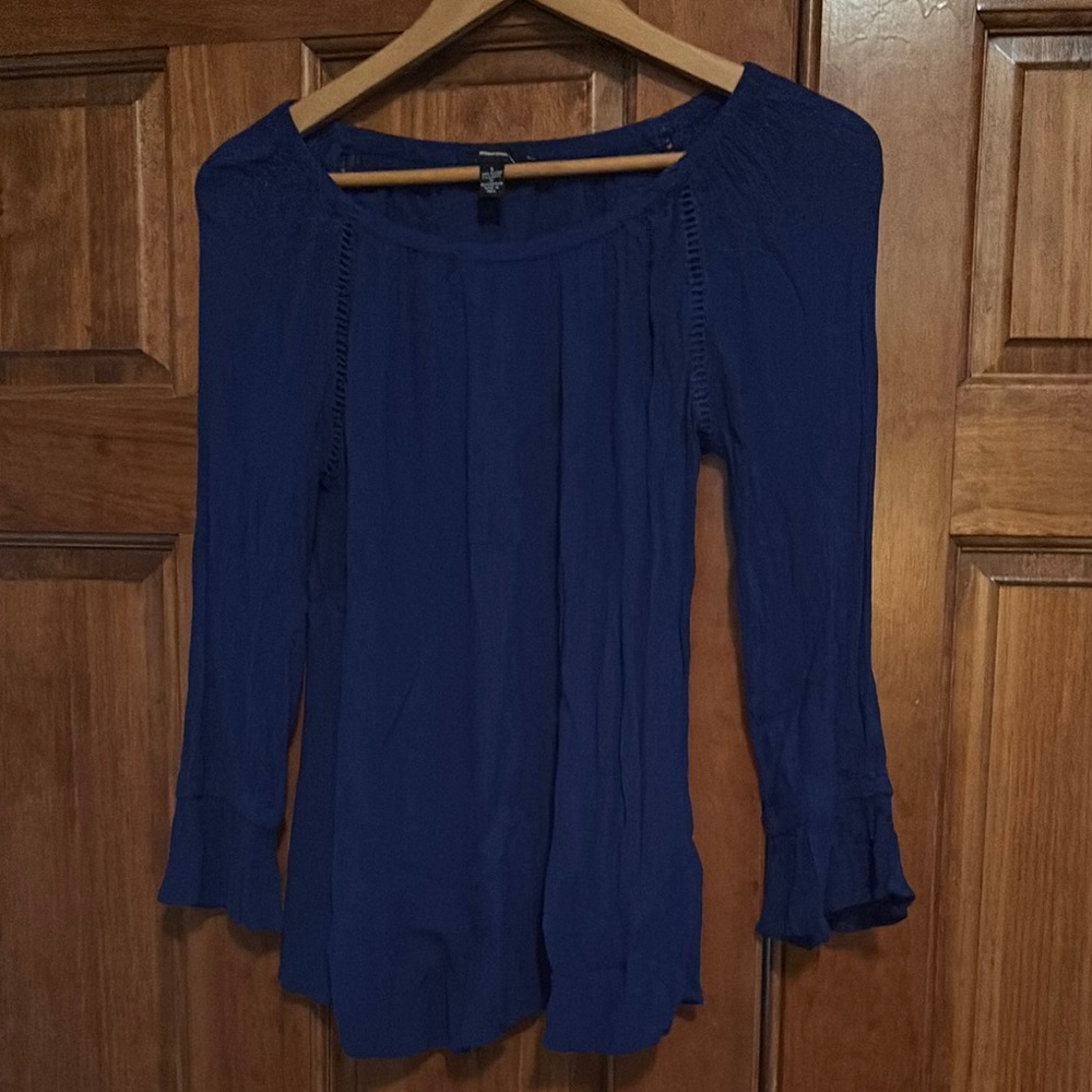INC International Concepts Blue Ruffled 3/4 Sleeve Blouse